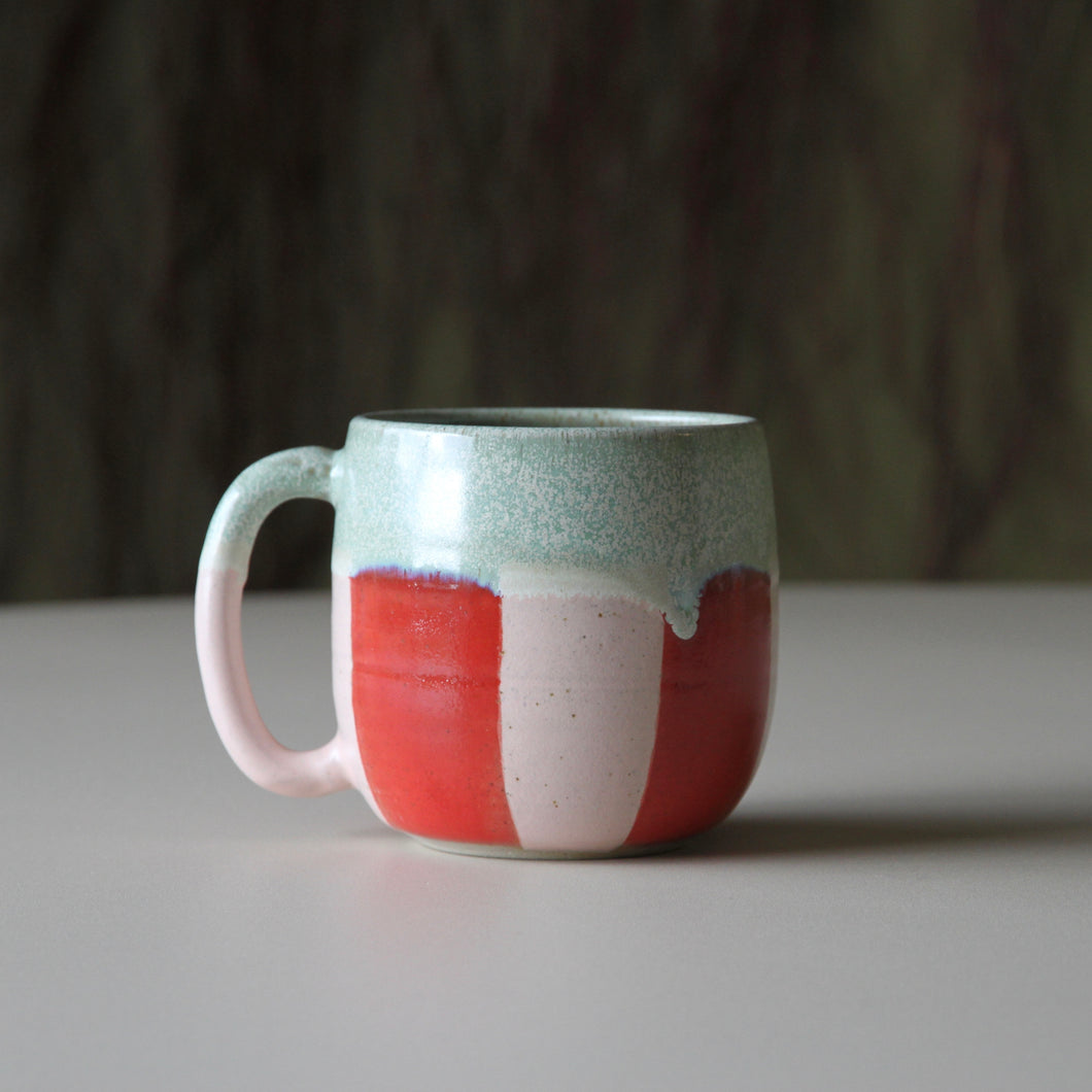 Jumbo Rounded Mug Stripey Red/Pink/Green