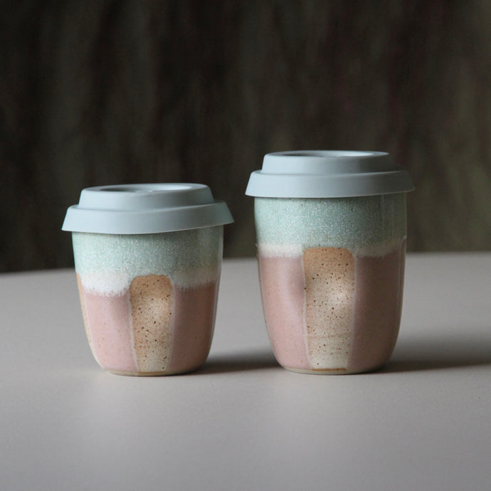Travel Cups Stripey Blush/Cream/Green