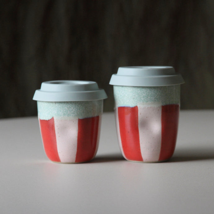 Travel Cups Stripey Red/Pink/Green